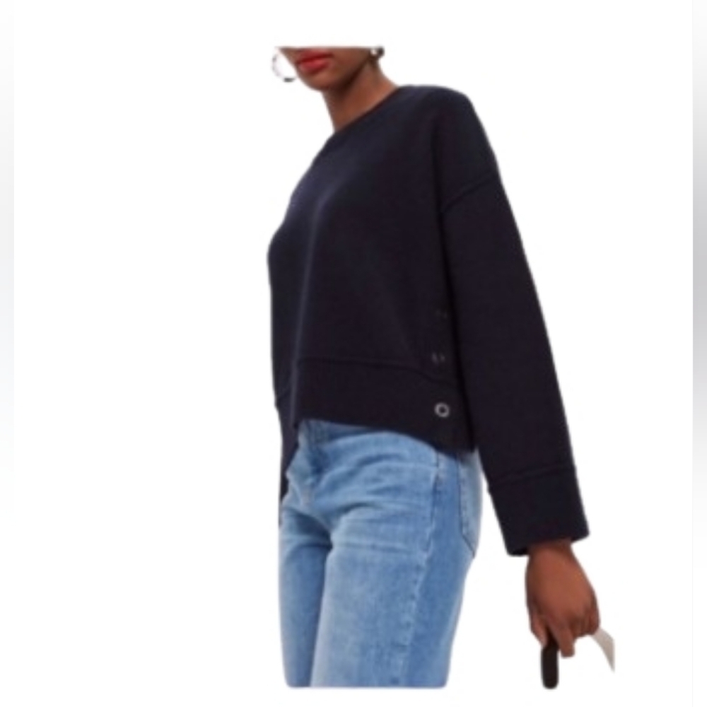 NWT Topshop Navy Blue Boxy Relaxed Fit Snap Sides Sweater Size 10 Exposed Seams
